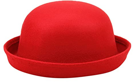 Eleganter Solider Hut für Erwachsene mit aufrollbarer Krempe, Panama-Melone, Fischerhut, Herren-Damen, Klassische Wolle, runde Melone Damenhüte (Red, One Size)
