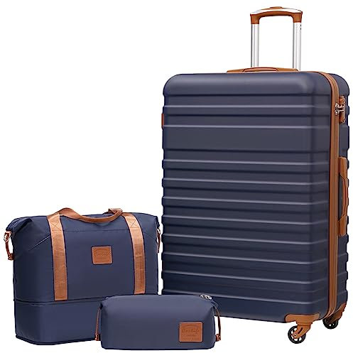 COOLIFE Koffer Trolley Koffer Reisekoffer von ABS Hartschalen Trolley 4 Rollen TSA-Schloss Der Koffer Enthält 1 Reisetasche und 1 Kulturbeutel