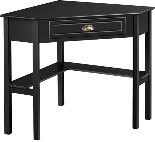 Yaheetech Bureau d'angle Poste de Travail Informatique Bureau en Bois avec Tiroir et Étagère de Rangement Design Classique et Élégant 106 × 71,5 × 76,5 cm Blanc