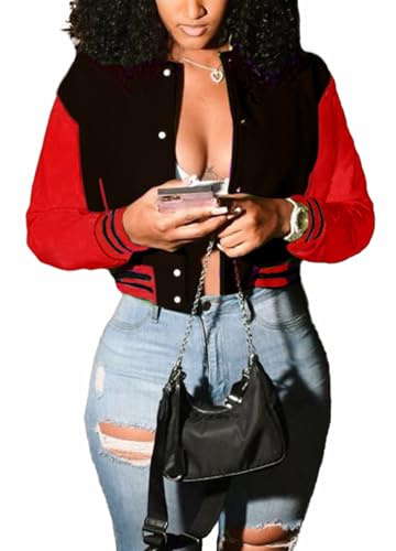 Mintsnow varsity jacket Long Sleeve Snap Down Colorblock Lightweight Biker Uniform Jackets with Pockets