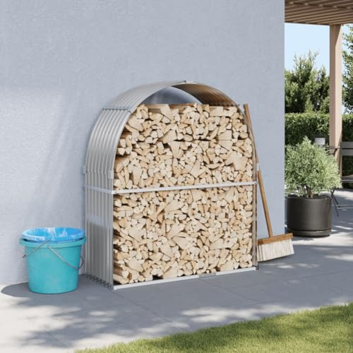 BAZZI Vedskydd i ljusgrå: För inomhus- och utomhusbruk, mått: 120 x 45 x 140 cm, tillverkat av galvaniserat stål, perfekt som vedhylla eller vedvagn