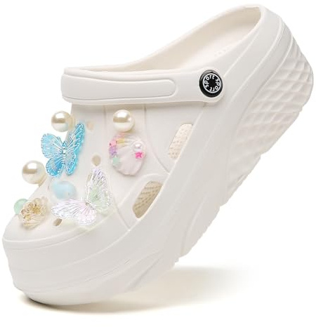 Plateforme Sabots pour Femme Chaussures Sabots Mules Chaussures Chaussures de Jardin Pantoufles Plage Sandales Femmes Piscine Sandales Chaussons with Charms Clogs de Wedge