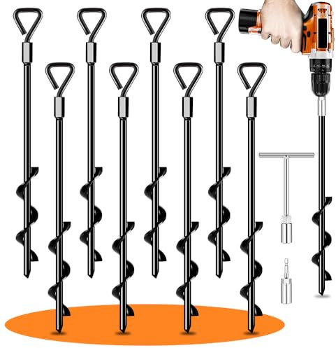 Bodenanker Erdanker Zelte Trampolin Bodenanker Zum Eindrehen 8er Set Heavy Duty Zelt Anker FüR Schaukelgestell, Bodenanker Garten, Vordach, Zeltanker, Zeltschrauben Camping, Widerstehen Starkem Wind