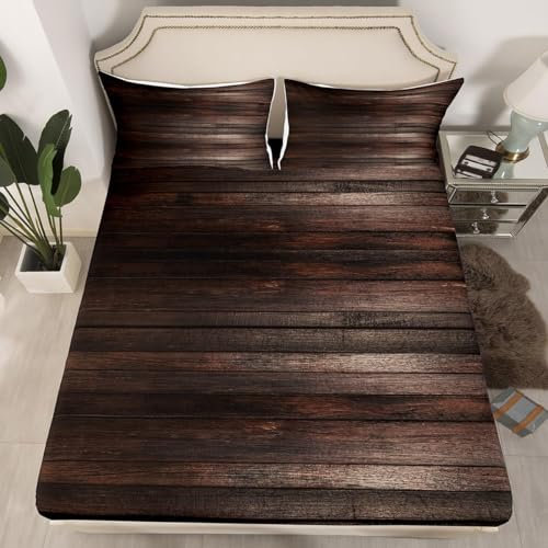 TACOKI 3D Planke Spannbettlaken 70x140cm, Braunes Holzbrett Weiches Mikrofaser Bettlaken für Kinder, Bettlaken Spannbetttuch 70x140 bis 30 cm Matratzenhöhe mit 2 kissenbezüge c1443