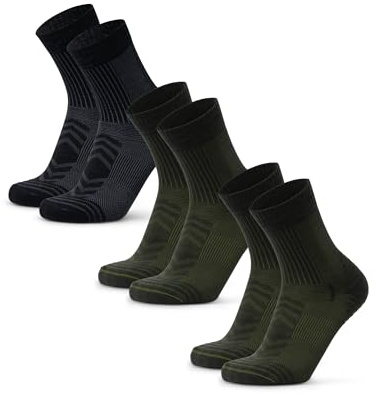 DANISH ENDURANCE Leichte Merinowolle Wandersocken, Arbeitssocken, Atmungsaktiv, Herren & Damen, 3 & 5 Paar, Mehrfarbig (1x Schwarz, 2x Olivgrün), 39-42