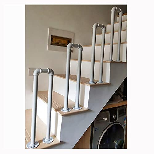 Pasamanos de hierro forjado en forma de U para escaleras, color blanco, interior, exterior, jardín, loft, barandilla decorativa con barra de soporte de seguridad antideslizante, fácil de instalar y
