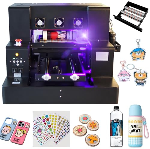 UV Printer, A3 XP600 UV DTF Printer, Super Fast Speed, 5760 * 1440dpi, UV Flatbed Printers Machine with Bottle Holder for Bottles Wood Stickers Acrylic Phone Cases Leather Metal Glass and More