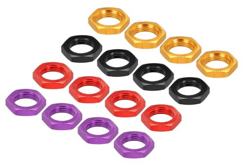 QUARKZMAN Aluminium 17 mm RC hjulmutter gänga M12 x 1,0 mm hexagon hjulmuttrar RC hjulmutter för 1/8 RC modellbil lastbil terrängfordon uppgraderade delar förpackning med 16 (svart/guld/röd/lila)