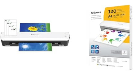 Fellowes Laminiergerät A3 Sola für Zuhause und Homeoffice, für Laminierfolien bis 125 Mikron Stärke, staufrei + Fellowes A4 Laminierfolien, glänzende Oberfläche, 120 Hüllen - Amazon Exclusive