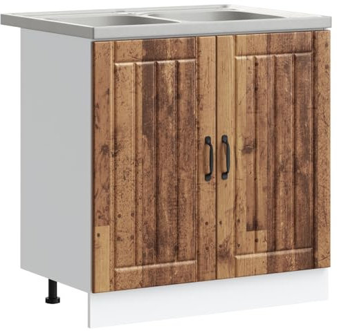 vidaXL Mueble Bajo para Fregadero con Puerta Lucca 2 pcs Madera Vieja, Gabinete de Cocina, Unidad Rectangular para Guardar, Mueble Moderno, Armario de Madera, Organizador eficiente