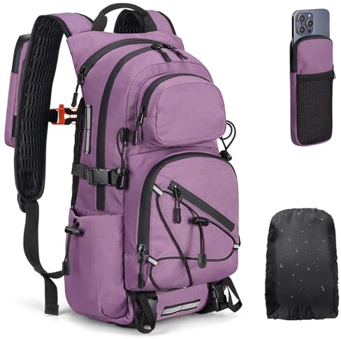 Wiserset 22L Wanderrucksack Herren Damen, Klein Rucksack Leicht Reiserucksack mit Telefonhalter, Trekkingrucksack mit Reflexstreifen Für Radfahren, Camping, Wandern (Lila, Kleine)