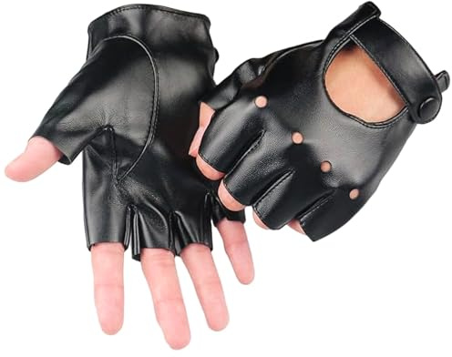 Qaestuan Gants en Cuir sans Doigts, 13 x 9cm Gants de Conduite Femmes, Non Doublés Mitaine Demi Doigt, Souple Tactile, pour Moto Cyclisme, Escalade, Fitness Gym Adolescents Sports de Plein Air