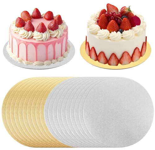 LOPYXBR Lot de 20 planches à gâteau rondes de 30 cm en carton pour le transport de gâteaux, anniversaires, mariages, fêtes de famille, fêtes de vacances (doré et argenté)