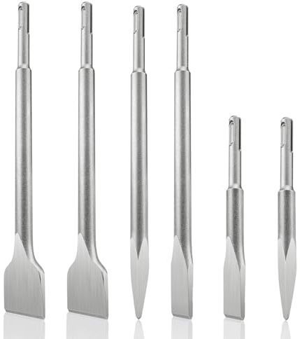 SDS PLUS - Juego de 6 cinceles para azulejos (2 cinceles planos, 2 cinceles anchos, 2 cinceles puntiagudos), acero 40CR SDS Plus, juego de cinceles duraderos y afilados para azulejos, adhesivo para