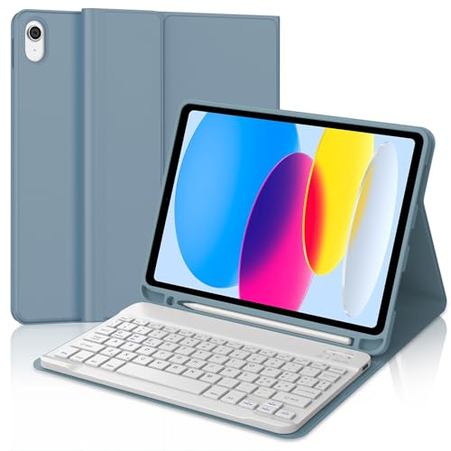 IVEOPPE Tastiera iPad A16 11 Generazione 11 2025/10 Generazione 2022 10.9, Cover Tastiera Italiano QWERTY Bluetooth Staccabile per iPad 10 10.9 2022/11 11 2025 con Portapenna, Blu Nebbioso