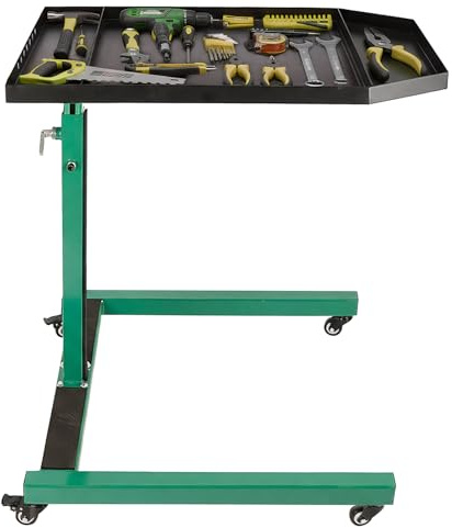 Adjustable Height Mobile Work Table, Foldable Table with Heavy Duty Steel, Rolling Tool Cart with Brakes for Garage Repair Shops DIY