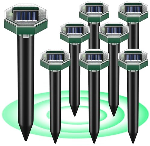 2026 Upgraded Mole & Snake & Skunk & Rabbit Repellent Solar Powered, Ultrasonic Deterrent, IP66 Waterproof, Effective Get Rid of Gopher Raccoon Vole Groundhog Chipmunk for Yard Lawn Garden