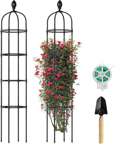 Belinlen Confezione da 2 tralicci da giardino da 175 cm, per piante rampicanti, in metallo, obelisco da giardino, supporti per piante da esterno, fiori, cetrioli, pomodori