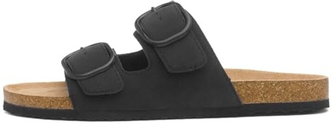 Lilley Womens Black Double Buckle Mule Sandal