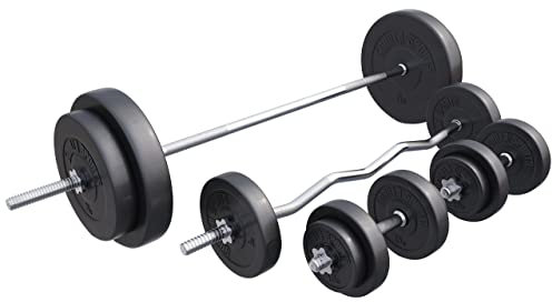 GORILLA SPORTS® Hantelset - 100kg, Langhantelstange 170 cm, Curlstange 120 cm, 2 x Kurzhanteln 30mm, Gewichte 4x1,25kg / 4x2,5kg / 2x5kg / 2x10kg / 2x15kg, 8 Sternverschlüssen, Kunststoff - Hantel Set