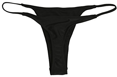 Loralie - Parte inferior de bañador para mujer, tanga, parte inferior de bikini brasileño, negro, rojo, morado, amarillo, caqui, Negro , S