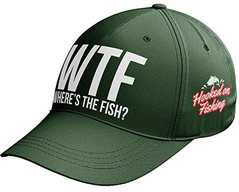 WTF Wheres The Fish Fishing Fishing Cap Cappello da baseball da uomo divertente attrezzatura da pesca, Verde scuro, Taglia unica