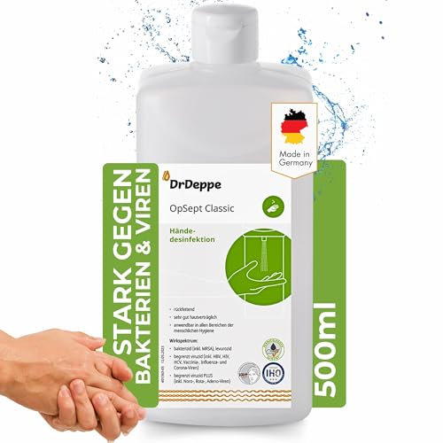 Dr Deppe OpSept Classic Handdesinfektionsmittel 500ml, alkoholhaltiges Desinfektionsmittel für Hände zur effektiven hygienischen und chirurgischen Händedesinfektion