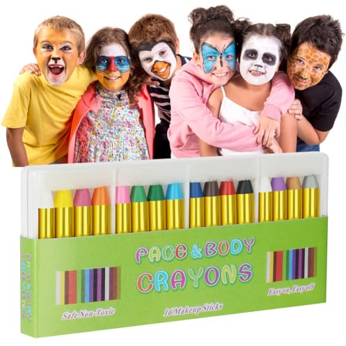Aomig Schminkstifte Kit, 16 Farben Waschbar Kinderschminke Gesichtsfarben Set, Sicher und Ungiftig Körperfarben, Face Paint Bodypaint Schminkset für Halloween Make-up Geburtstag Karneval Weihnachten