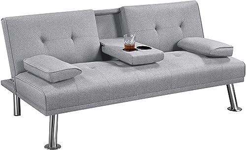 Yaheetech Divano Convertibile in Letto con 2 Cuscini Divano Letto Pieghevole 3 in 1 Mobile Arredamento con Piccolo Tavolino 167 × 81,5 × 75 cm da Soggiorno in Tessuto Grigio Chiaro