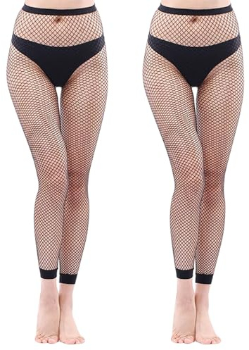 AOMIG 2Pcs Black Fishnet Stockings for Women Sexy Without Feet Fishnets Tights High Waist Plus Size Pantyhose Mesh Fishnets Stockings Tights for Women Girls Rave Outfits Christmas Party Clothes