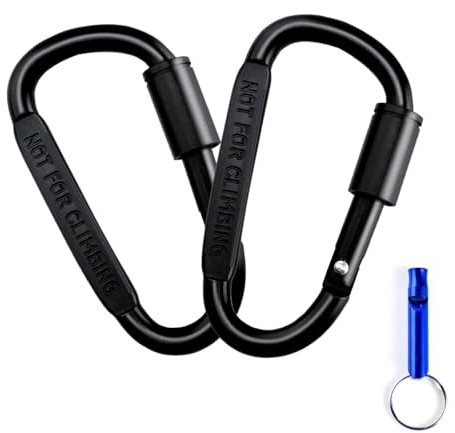 Ruayia Karabiner mit Schraubverschluss (2 Stück), Schlüsselanhänger Karabiner, Karabinerhaken Aluminium, Mini Schraubkarabiner für Camping, Angeln, Wandern Reisen mit 1*eine Hundepfeife - Abgeflacht