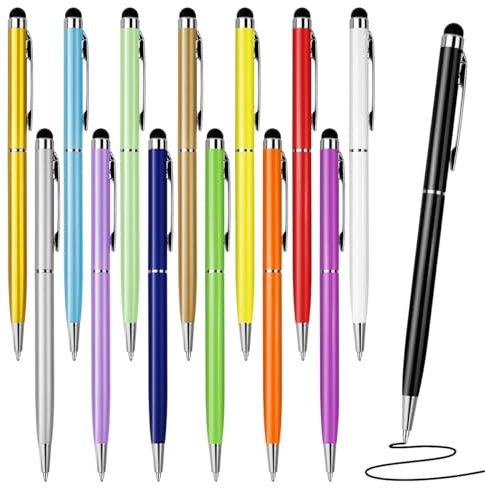 DIBALIYI 14 penne a sfera in metallo, 2 in 1, touch screen, penne in gel retrattili, con ricarica, 1 mm, per il lavoro quotidiano e la scuola (14 pezzi testa tonda sottile)