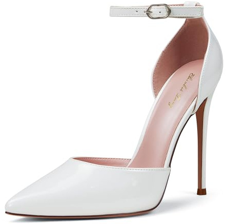 Zhabtuc Tacchi Alti, Décolleté da Donna D'Orsay Cinturino alla Caviglia Punta a Punta Tacchi a Spillo Scarpe da Sposa per Feste, Bianco, 36 EU