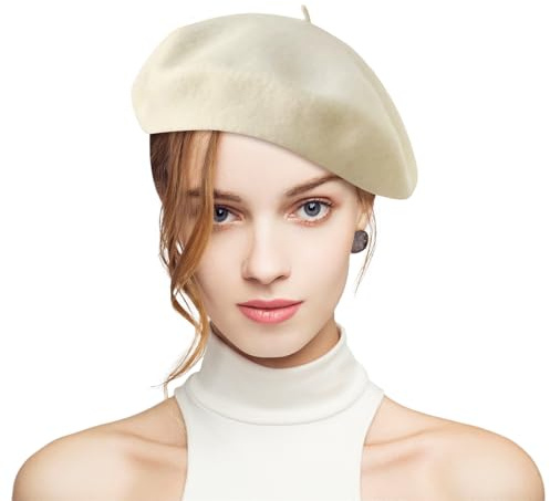 Fnaobai Berretto da donna in lana classico francese berretto per ragazze autunno inverno Beanie artista pittore cappello, bianco, Taglia unica