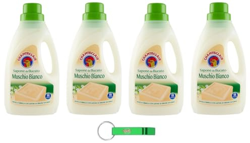 Chanteclair Sapone da Bucato Lot de 4 savons de lavage Musc blanc Idéal pour le nettoyage en douceur des tissus 18 lavages 1000 ml + porte-clés Beni Culinari gratuit