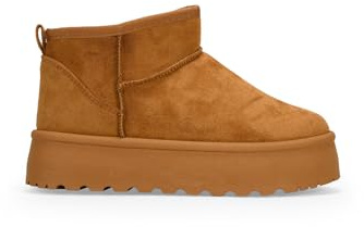 BOSANOVA Botines de Invierno para Mujer confeccionados en Ante con caña Baja de 9 cm, Detalle de Pelo Interior y Suela de Plataforma Dentada. Sin Cierre. Calzado para Mujer Cuero 39