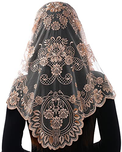 Bozidol Mantilla Católica de Estilo Español para Misa, Velo para Oración, Floral, Cobertura Ortodoxa, Chal, Velos para Capilla (Champán)