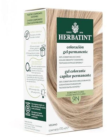 Herbatint 9 N superljusblond permanent hårgel - 170 ml, utan ammoniak, optimal täckning av grått hår | med 8 bioextrakt, för långvarig och mjuk färg