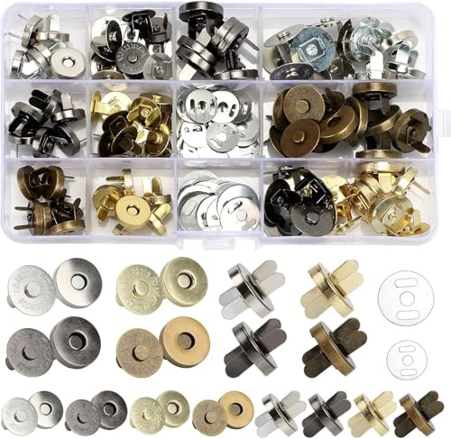 REJOECE 40 Sets Magnetic Buttons,18mm Magnetic Bag Fasteners | 4 Colors No Sewing Magnetic Clasps,for Bags Metal Snap Buttons for Handbag Clothes Sewing Leather DIY Craft Accessories