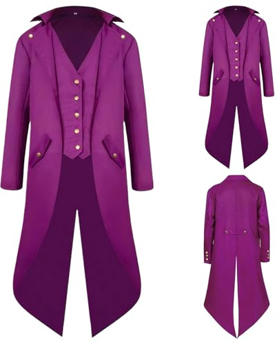 QEKFDOV Men's Steampunk Costume, Medieval Victorian Jacket for Halloween (Purple, 2XL)