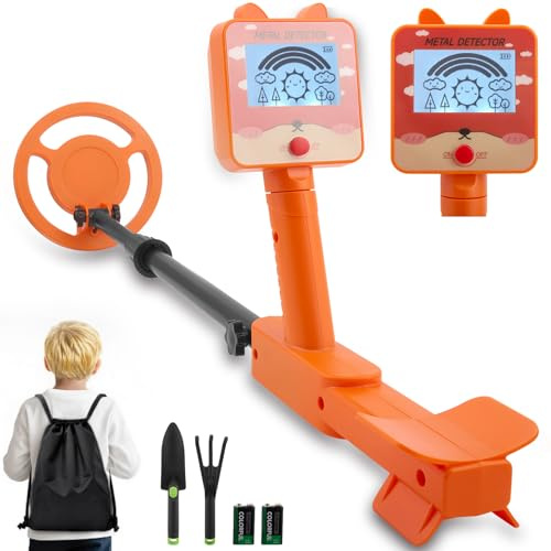 Detecteur de Metaux Enfants,Détecteur de Trésors Léger et Réglable, Bobine étanche, Sac de Transport et Outils de Fouille Inclus - Idéal pour la Plage, Le Camping et Les Aventures dans Le Jardin