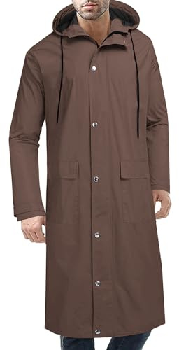 COOFANDY Men's Rain Jacket with Hood Waterproof Lightweight Active Long Raincoat,Brown,Medium