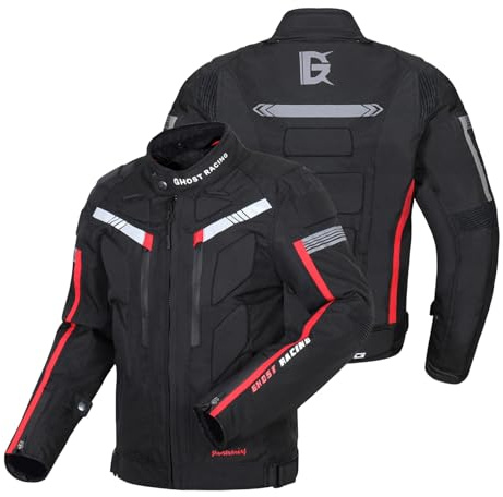 SHUOJIA Veste de Moto Hiver, Veste de Moto 4 saisons pour Homme – Veste Respirant, avec Doublure Thermique Amovible et Protections (5XL,Black-Jacket)