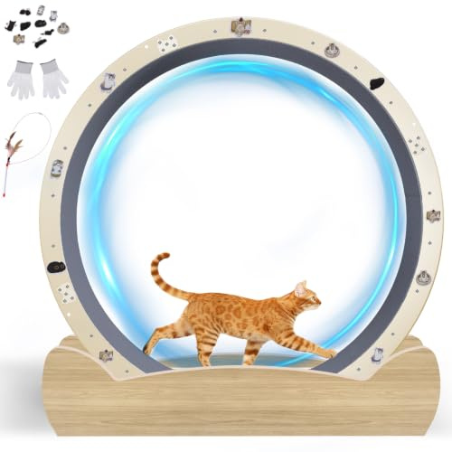 GTPLAYER Roue pour Chat, Roue d'exercice pour Chat, XL- 100 cm, Ultra-silencieuse avec Tapis Amovible, Autocollants, système de Verrouillage, Métal, Oreilles de Chat Bois, Cadeaux pour Votre Chats