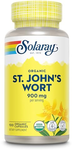 SOLARAY Organic St John's Wort 900mg - St Johns Wort Capsules - Herbal Supplements for Wellness Support - Vegan, Lab Verified, 60-Day Guarantee - 50 Servings, 100 VegCaps