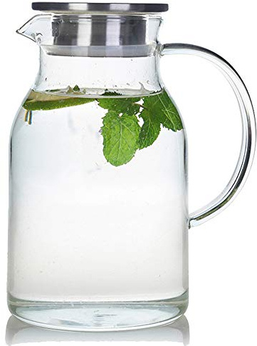 Karafu 68 Oz/2 Liter Glass Pitcher with Lid, Heat Resistant Water Jug for Hot/Cold Water, Ice tea and Juice Beverage