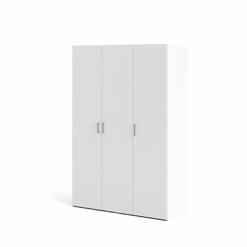 Tvilum Kleiderschrank mit drei Flügeltüren mit vier Innenböden und Kleiderstange, Farbe Weiß, Maße 115 x 175 x 49 cm