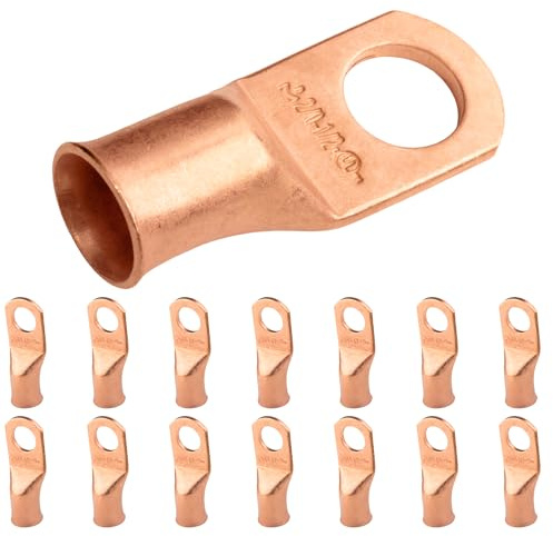 Selterm Conectores Eléctricos Tubulares 2/0 AWG (70 mm²) - 1/2 (M12) ⌀ - Conectores para Cables de Batería en Cobre no Revestido - Terminales Eléctricos en Aro [B81] - 15 Unidades