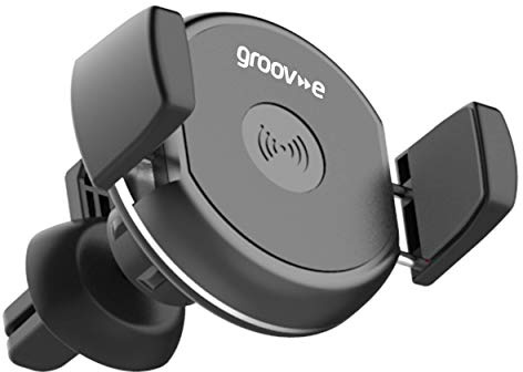 groov e Wireless Car Mount - Phone Holder with 10W Wireless Charging for Qi Enabled Devices with 360 Degree Rotation - Air Vent Clip or Window Suction Cup Mounts - Micro-USB Operated