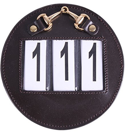 Equipride Round Leather Bridle Number Holder Crystals for Dressage Showing Comps SET OF 2 (Browm/Gold)
